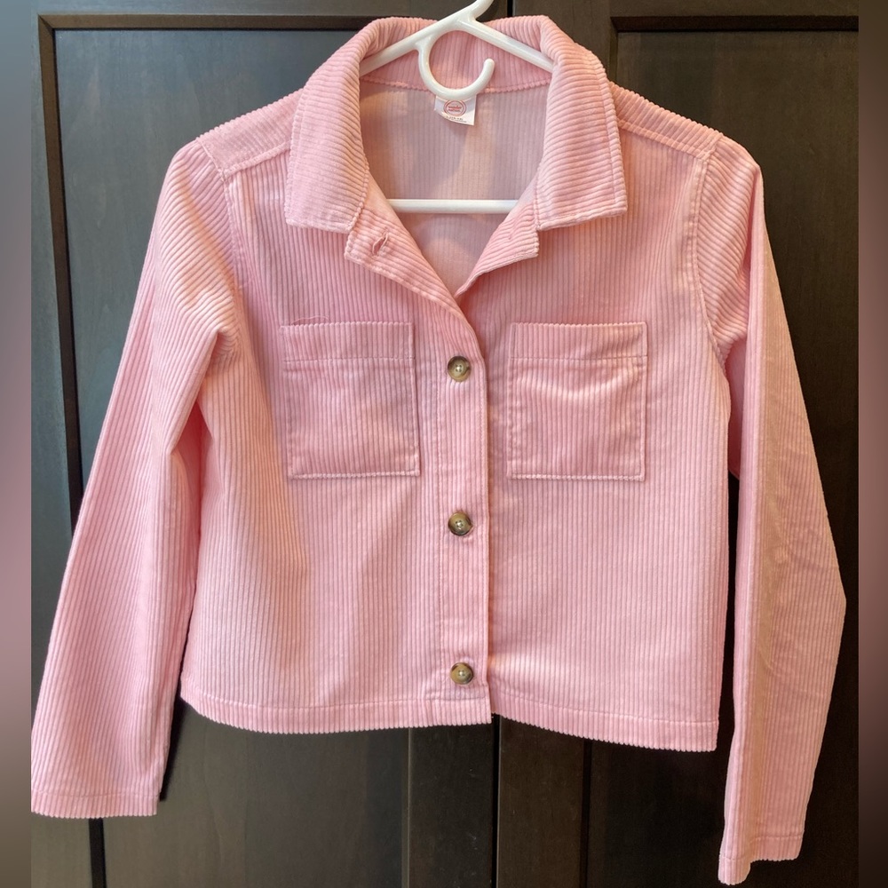 Corduroy cropped pink button down jacket sz L (10-12)